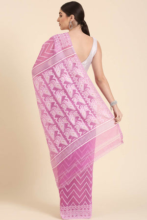 Purple Silk Blend Self-Design Saree