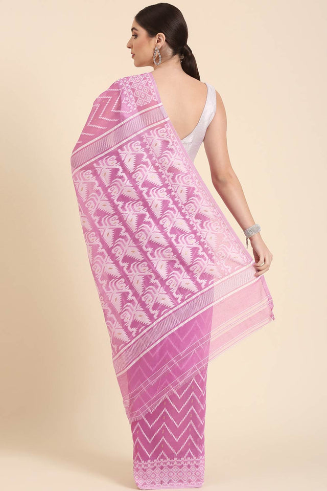 Purple Silk Blend Self-Design Saree