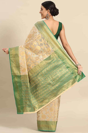 Buy Beige Tusser Art Silk Floral Printed Banarasi Saree Online