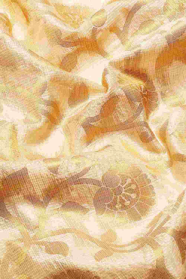 Buy Beige Tusser Art Silk Floral Printed Banarasi Saree Online