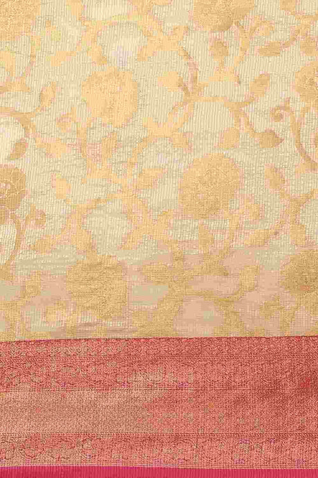 Buy Beige Tusser Art Silk Floral Printed Banarasi Saree Online