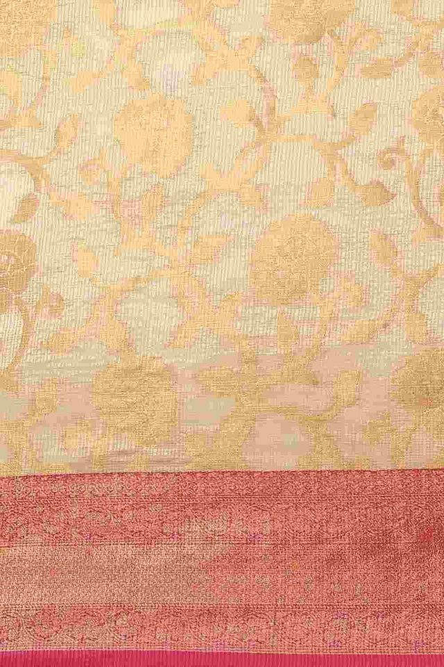 Buy Beige Tusser Art Silk Floral Printed Banarasi Saree Online