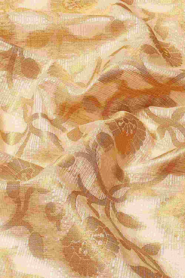 Buy Beige Tusser Art Silk Floral Printed Banarasi Saree Online