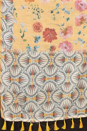 Peach Printed Cotton Blend Saree