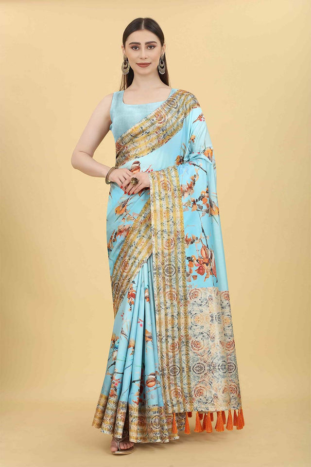Blue Zari Art Silk Saree