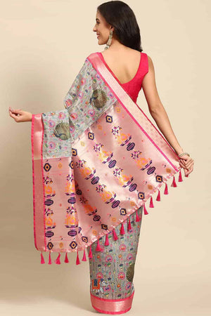 Grey Zari Art Silk Saree