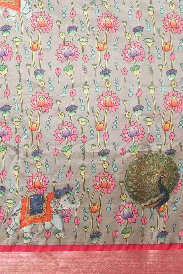 Grey Zari Art Silk Saree