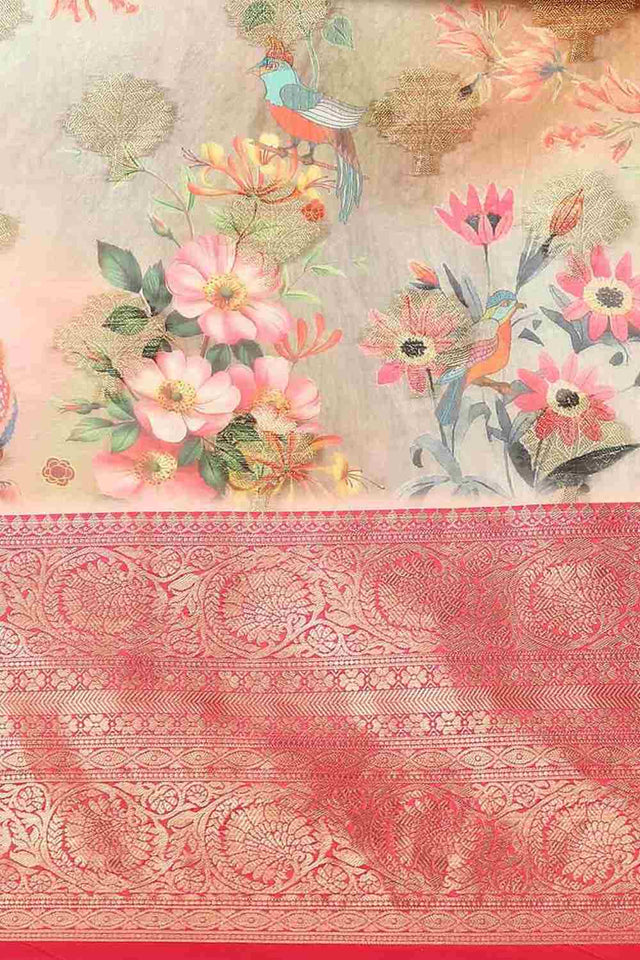 Buy Multicolor Soft Art Silk Floral Printed Banarasi Saree Online