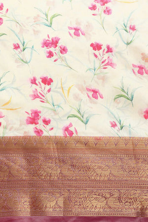 Beige Silk Printed Saree