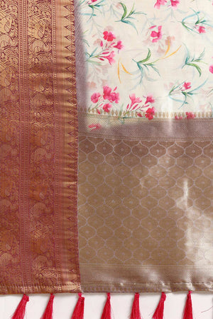 Beige Silk Printed Saree