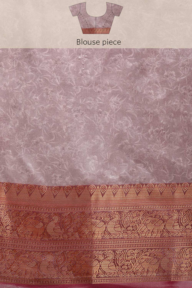 Beige Silk Printed Saree