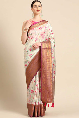 Beige Silk Printed Saree