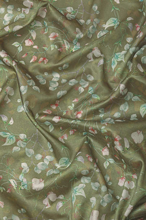 Olive Green Silk Printed Saree