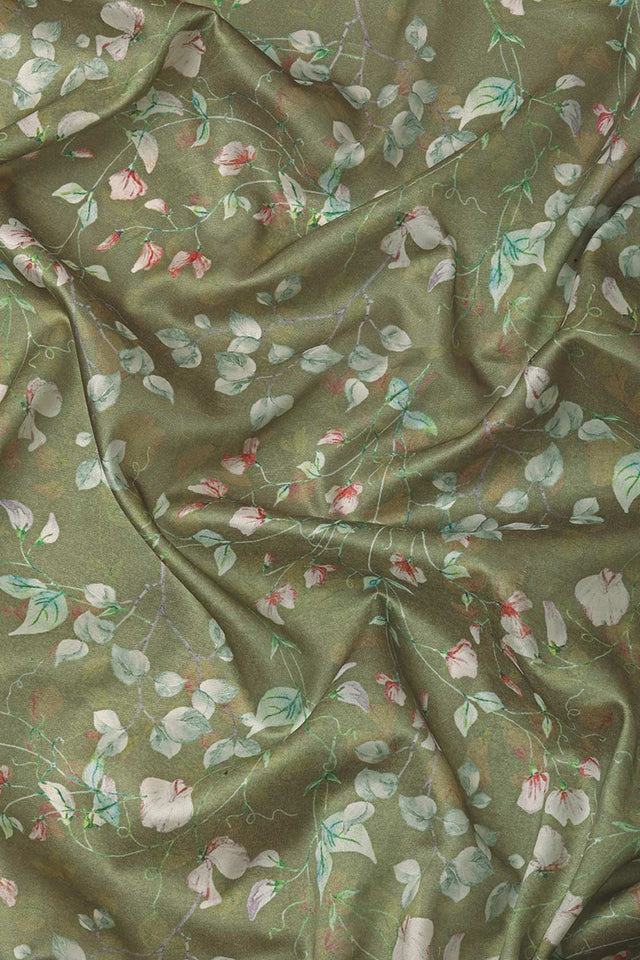 Olive Green Silk Printed Saree