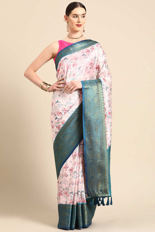 Light Pink Silk Printed Saree