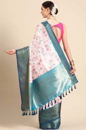 Light Pink Silk Printed Saree