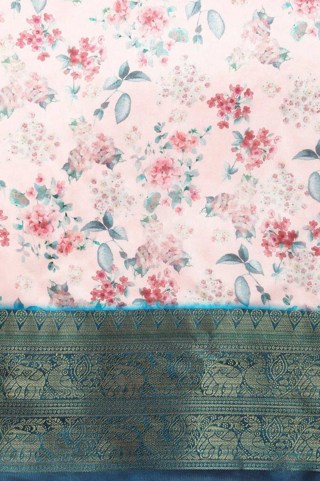 Light Pink Silk Printed Saree