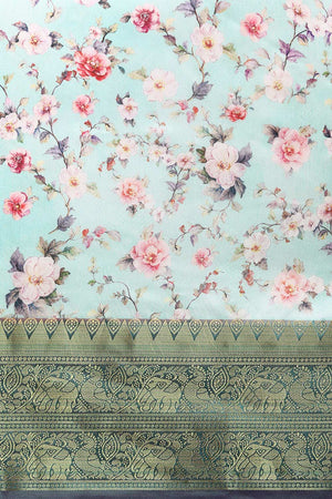 Sea Green Silk Printed Saree