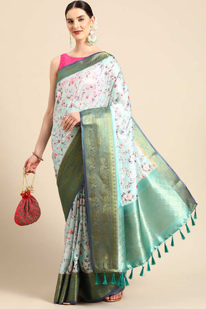 Sea Green Silk Printed Saree