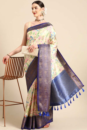 Beige Silk Printed Saree