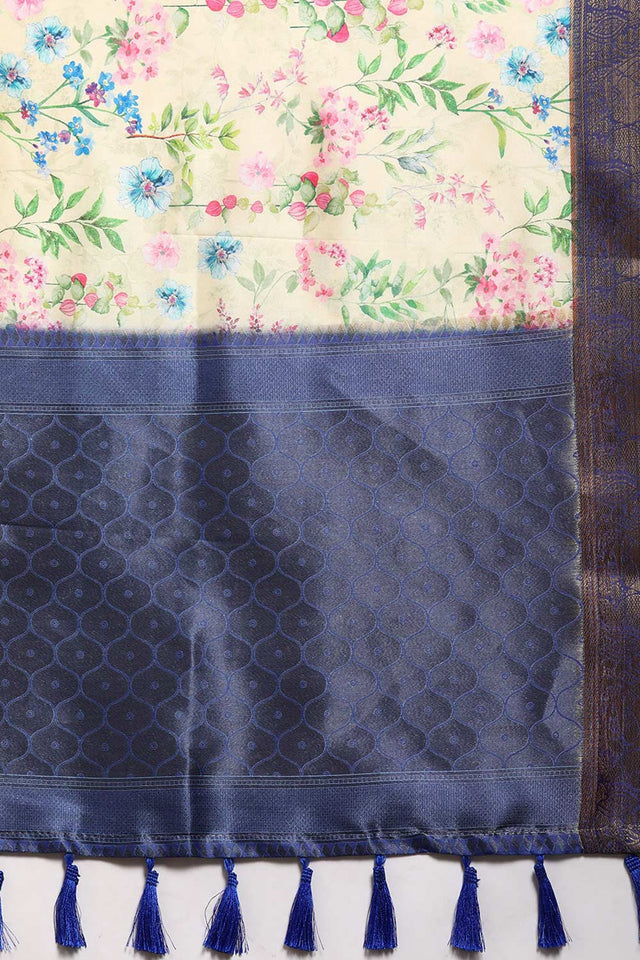 Beige Silk Printed Saree