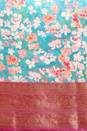 Teal Silk Printed Saree