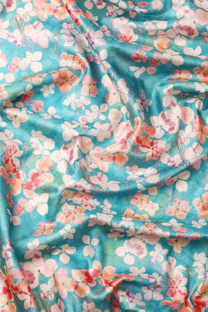 Teal Silk Printed Saree