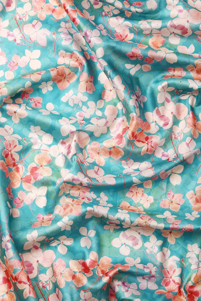 Teal Silk Printed Saree