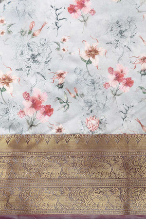 Grey Silk Printed Saree