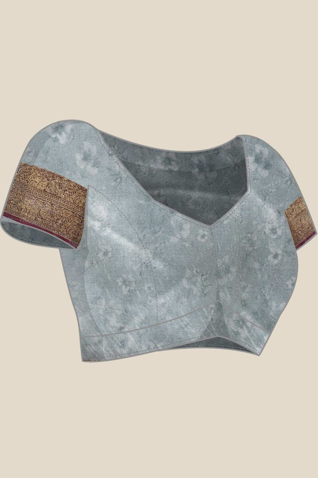 Grey Silk Printed Saree