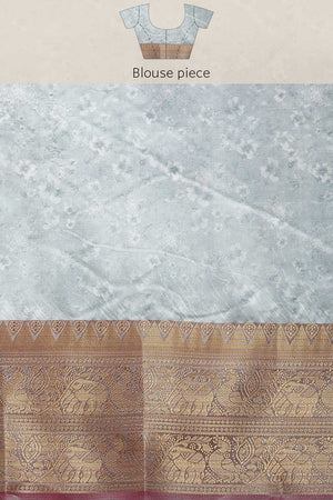 Grey Silk Printed Saree