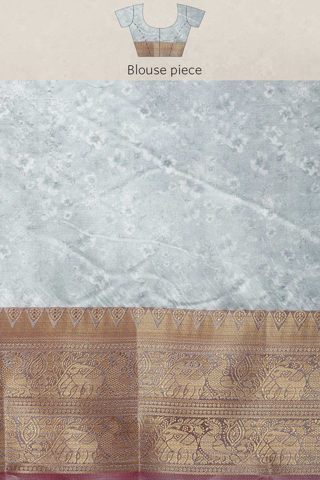 Grey Silk Printed Saree