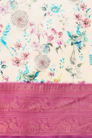 Off White Silk Printed Saree