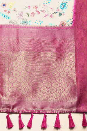 Off White Silk Printed Saree