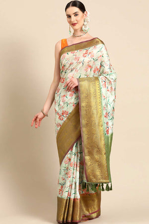 Green Silk Printed Saree