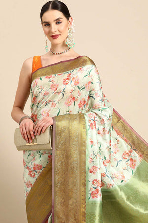 Green Silk Printed Saree