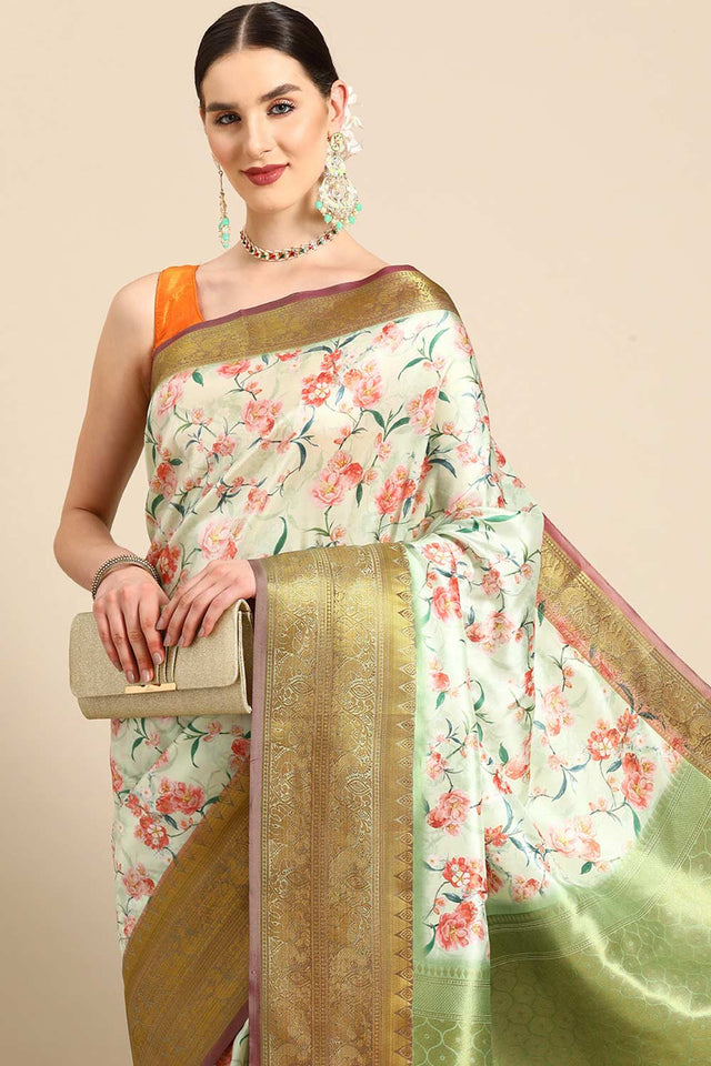Green Silk Printed Saree