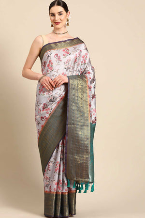 Grey Silk Printed Saree