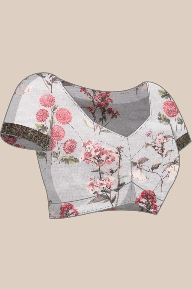 Grey Silk Printed Saree