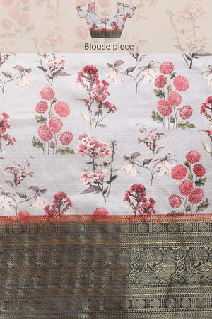 Grey Silk Printed Saree