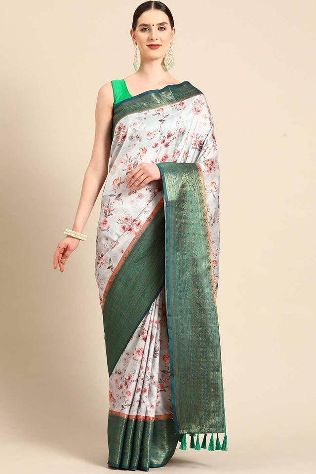 Grey Silk Printed Saree