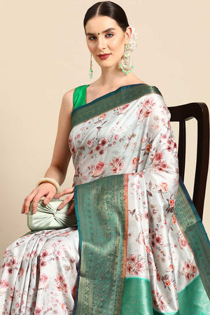 Grey Silk Printed Saree