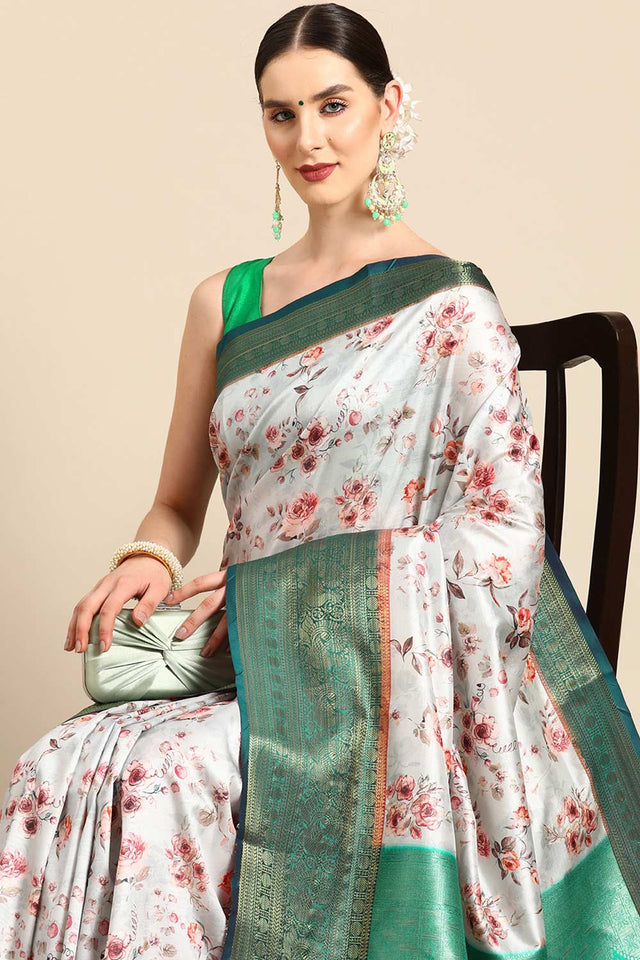 Grey Silk Printed Saree