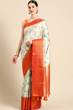 Lime Green Silk Printed Saree