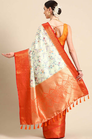 Lime Green Silk Printed Saree