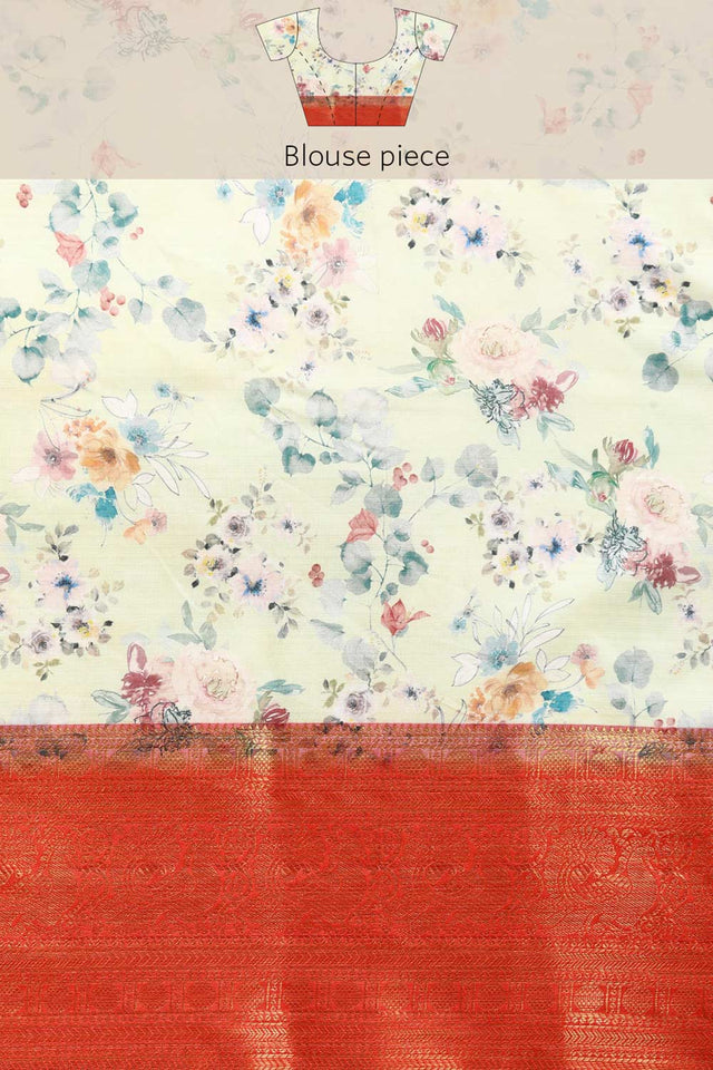 Lime Green Silk Printed Saree