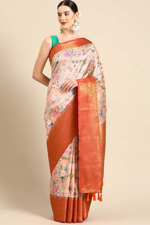 Orange Silk Printed Saree
