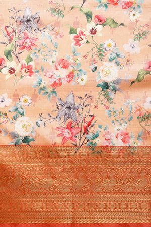 Orange Silk Printed Saree