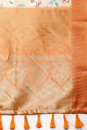 Orange Silk Printed Saree