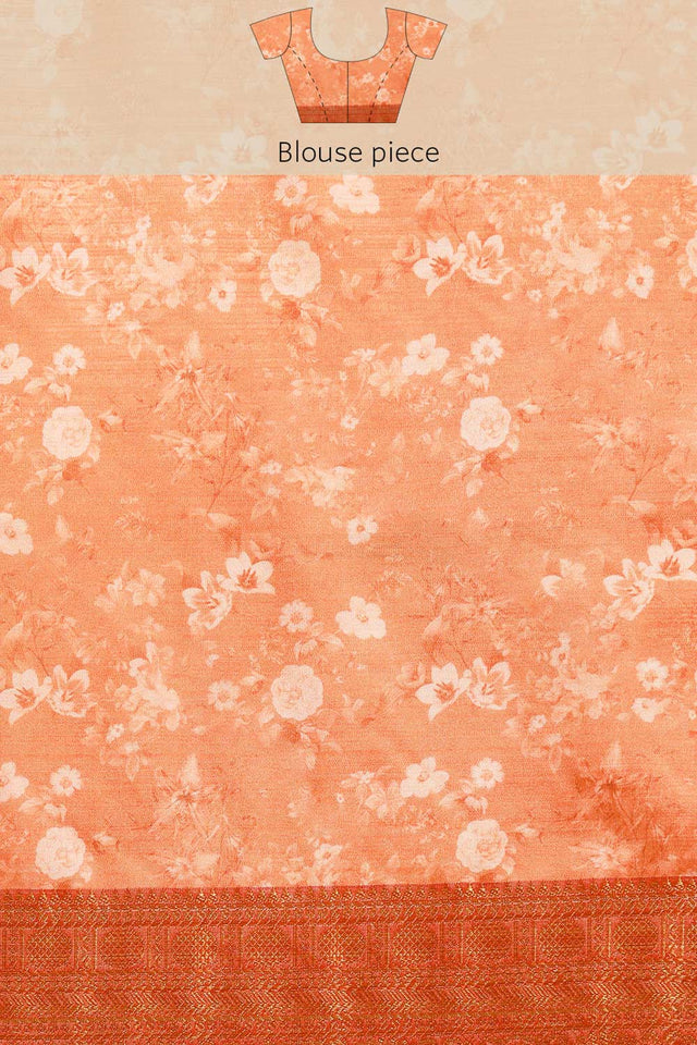Orange Silk Printed Saree